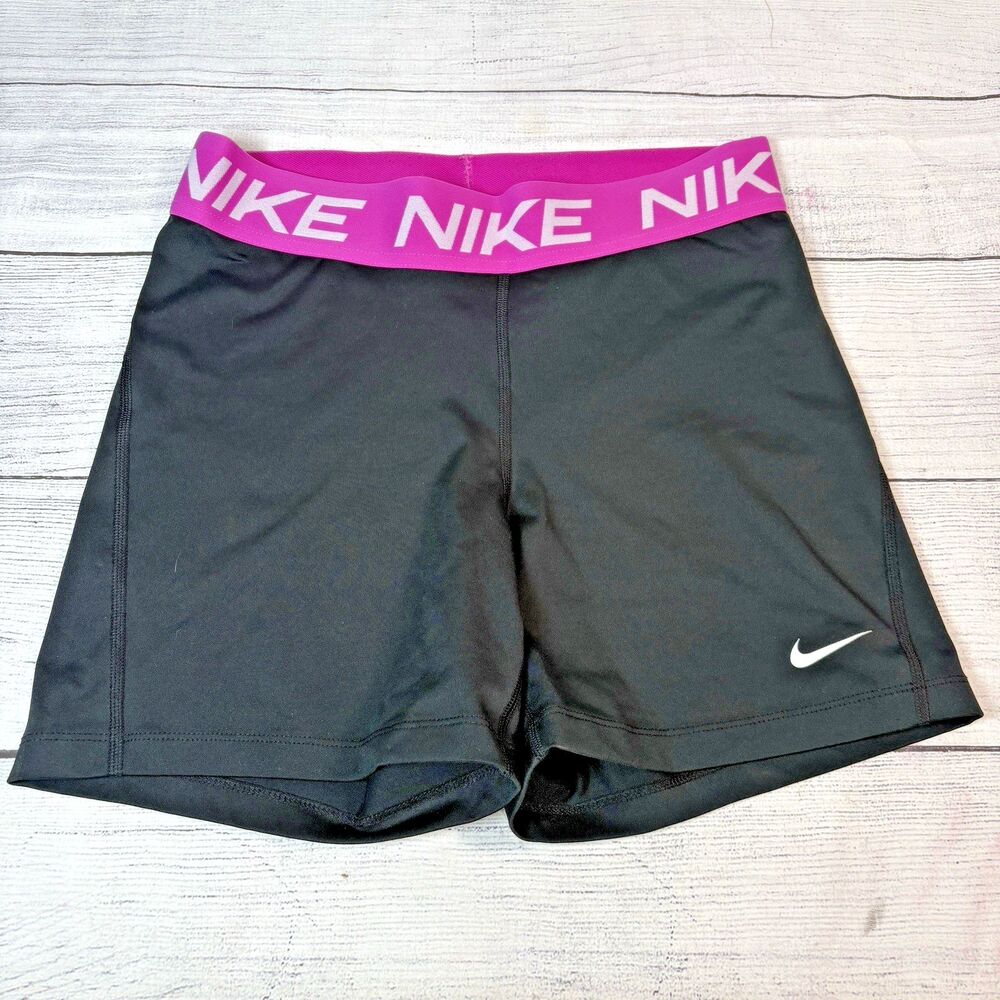 Nike PRO 5” Compression Shorts Dri-Fit Tight Fit Womens Sz L Pink Waistband